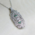 Art Deco Baguette & Round Cut Emerald & White Sapphire Pendant Necklace For Women Belovegrace