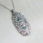Art Deco Baguette & Round Cut Emerald & White Sapphire Pendant Necklace For Women Belovegrace