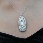 Art Deco Baguette & Round Cut Emerald & White Sapphire Pendant Necklace For Women Belovegrace