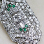 Art Deco Baguette & Round Cut Emerald & White Sapphire Pendant Necklace For Women Belovegrace