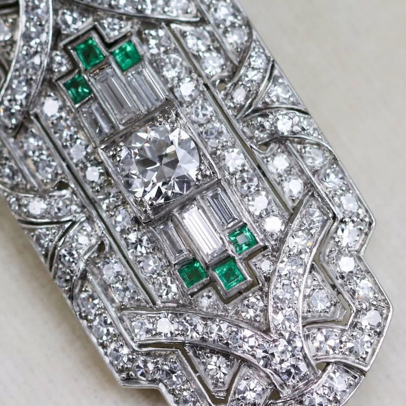 Art Deco Baguette & Round Cut Emerald & White Sapphire Pendant Necklace For Women Belovegrace