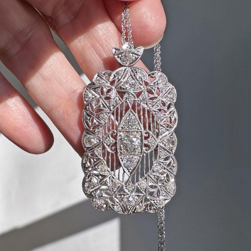 Art Deco Round Cut White Sapphire Pendant Necklace For Women Belovegrace