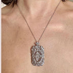 Art Deco Round Cut White Sapphire Pendant Necklace For Women Belovegrace