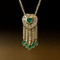 Golden Bezel Heart & Pear Cut Emerald & White Sapphire Vintage Pendant Necklace For Women Belovegrace