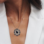 Vintage Two Tone Halo Blue & White Sapphire Oval & Round Cut Pendant Necklace For Women Belovegrace