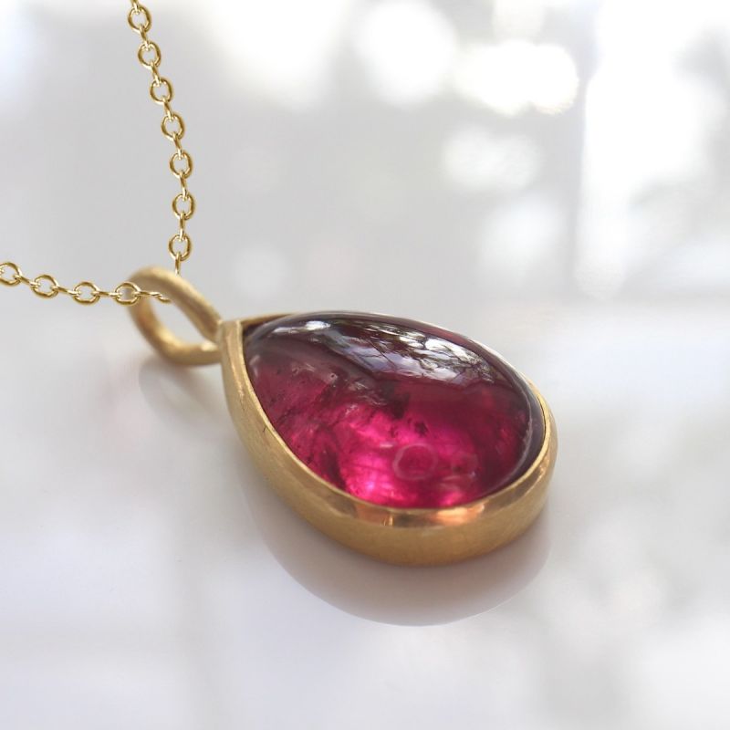 Golden Pear Cut Cabochon Ruby Sapphire Pendant Necklace For Women Belovegrace