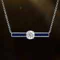 Blue & White Sapphire Round & Princess Cut Pendant Necklace For Women Belovegrace