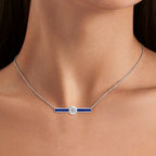 Blue & White Sapphire Round & Princess Cut Pendant Necklace For Women Belovegrace