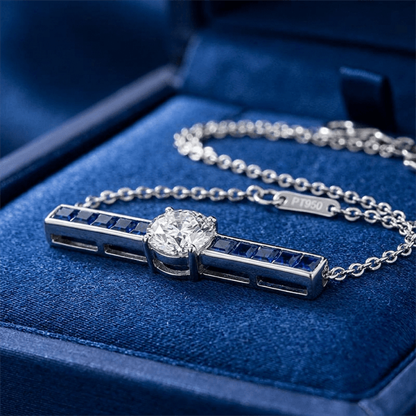 Blue & White Sapphire Round & Princess Cut Pendant Necklace For Women