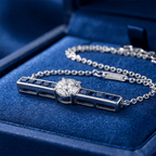 Blue & White Sapphire Round & Princess Cut Pendant Necklace For Women