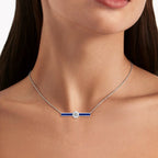 Blue & White Sapphire Round & Princess Cut Pendant Necklace For Women Belovegrace