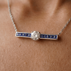 Blue & White Sapphire Round & Princess Cut Pendant Necklace For Women