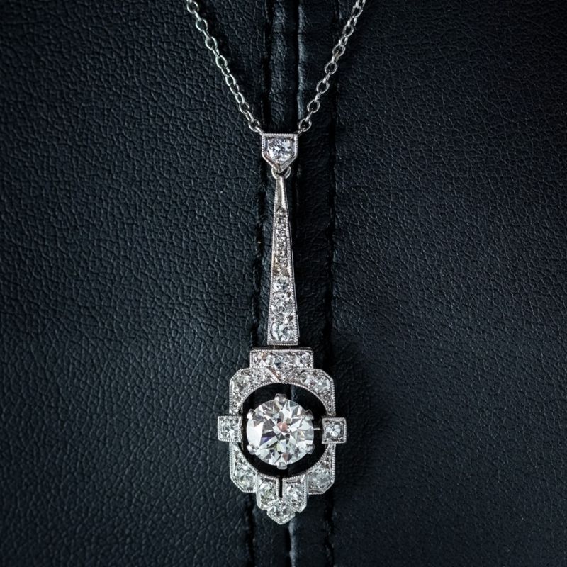 Art Deco White Sapphire Round Cut Pendant Necklace For Women Belovegrace