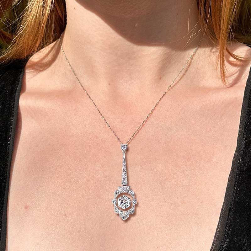 Art Deco White Sapphire Round Cut Pendant Necklace For Women Belovegrace