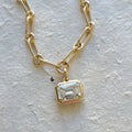 Golden Emerald Cut White Sapphire Pendant Necklace For Women Belovegrace