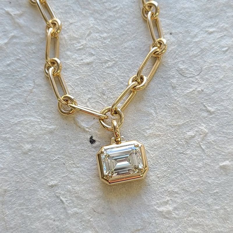 Golden Emerald Cut White Sapphire Pendant Necklace For Women Belovegrace