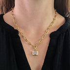 Golden Emerald Cut White Sapphire Pendant Necklace For Women Belovegrace