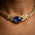 Golden Oval Cabochon Cut Blue Sapphire Pendant Necklace For Women