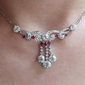 Ruby & White Sapphire Round Cut Pendant Necklace For Women Belovegrace