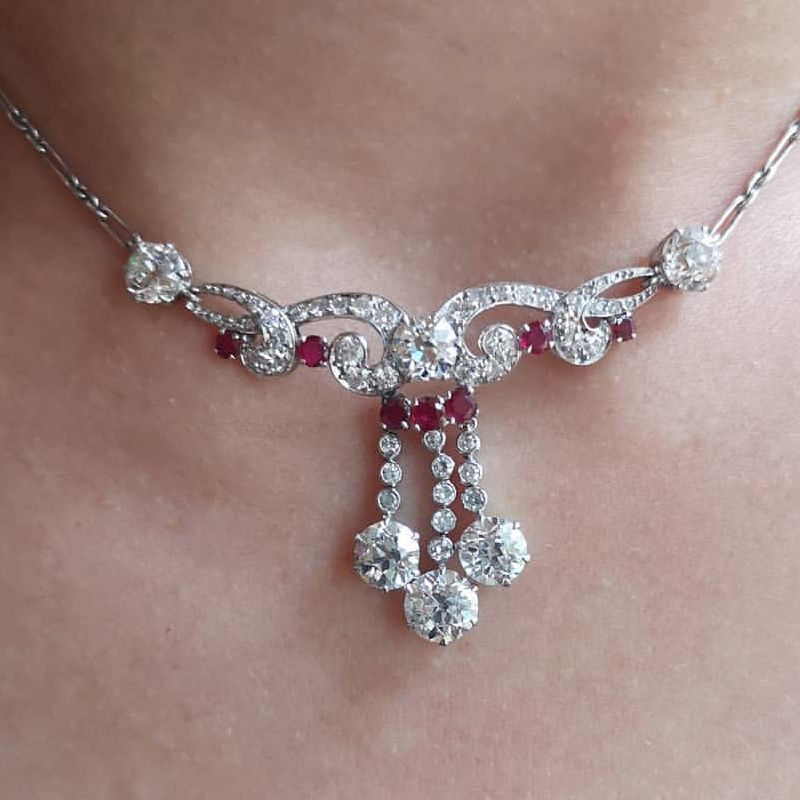 Ruby & White Sapphire Round Cut Pendant Necklace For Women Belovegrace