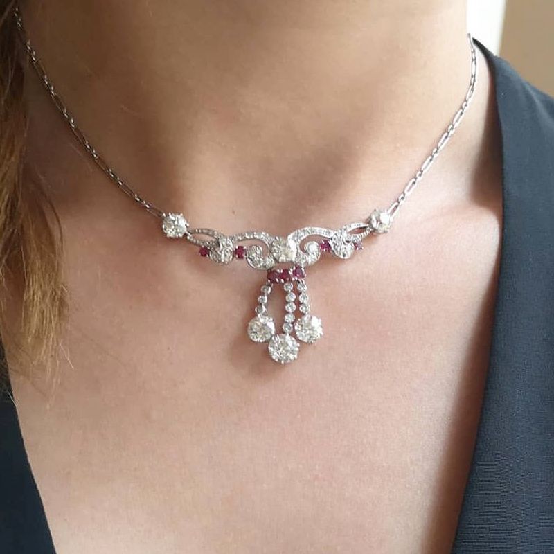 Ruby & White Sapphire Round Cut Pendant Necklace For Women Belovegrace