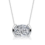 Classic Half Bezel Cushion Cut White Sapphire Pendant Necklace For Women Belovegrace