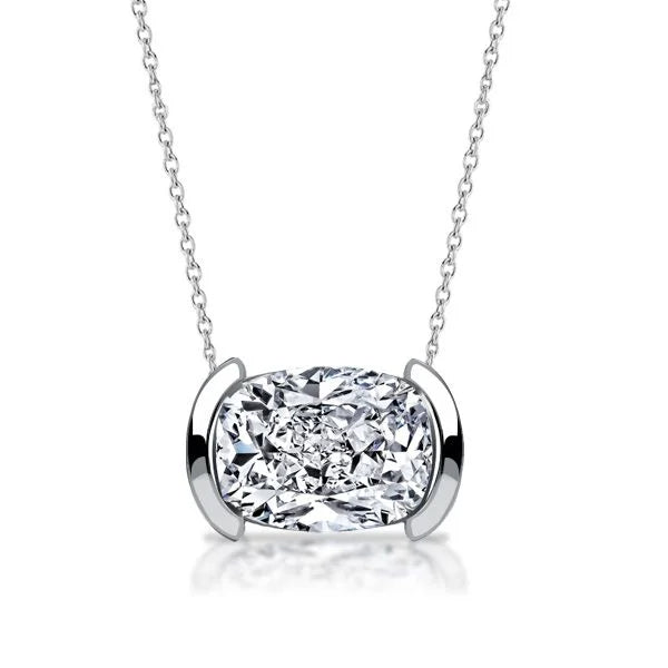 Classic Half Bezel Cushion Cut White Sapphire Pendant Necklace For Women Belovegrace