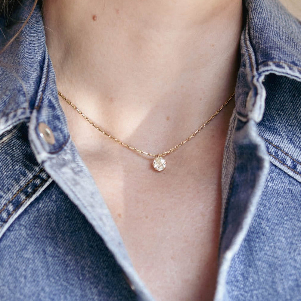 Gold Chain Solitaire Cushion Cut White Sapphire Pendant Necklace For Women