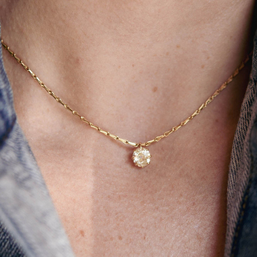Gold Chain Solitaire Cushion Cut White Sapphire Pendant Necklace For Women