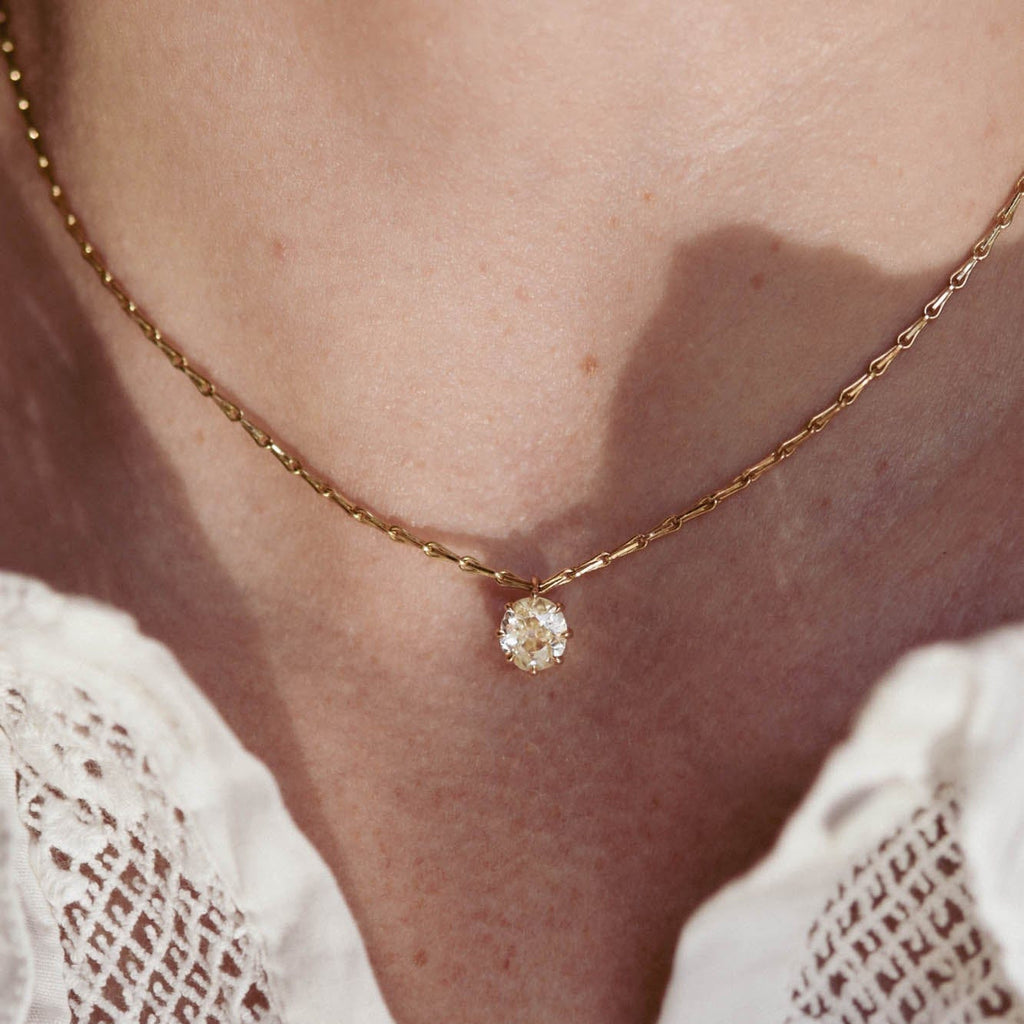 Gold Chain Solitaire Cushion Cut White Sapphire Pendant Necklace For Women