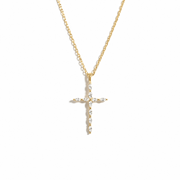 Luxury Jewelry Golden Marquise Cut White Sapphire Cross Pendant Necklace For Women