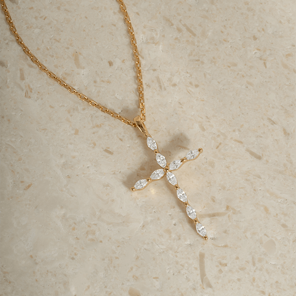 Luxury Jewelry Golden Marquise Cut White Sapphire Cross Pendant Necklace For Women