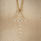 Luxury Jewelry Golden Marquise Cut White Sapphire Cross Pendant Necklace For Women