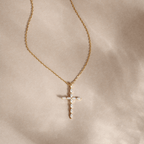 Luxury Jewelry Golden Marquise Cut White Sapphire Cross Pendant Necklace For Women