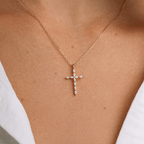 Luxury Jewelry Golden Marquise Cut White Sapphire Cross Pendant Necklace For Women