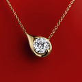 Luxury Jewelry Golden Solitaire Bezel Round Cut White Sapphire Pendant Necklace For Women