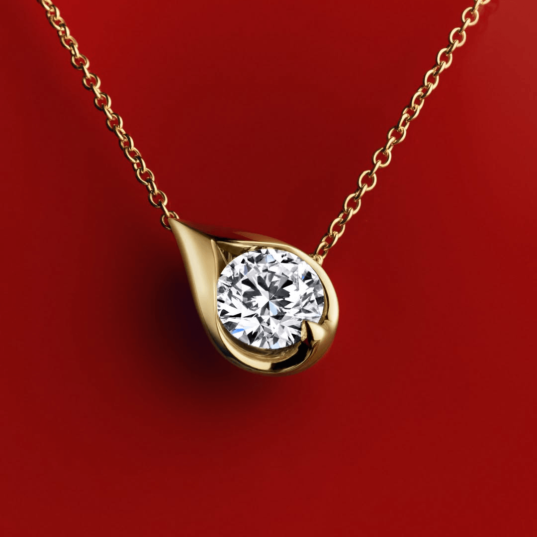 Luxury Jewelry Golden Solitaire Bezel Round Cut White Sapphire Pendant Necklace For Women