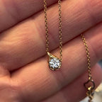 Luxury Jewelry Golden Solitaire Bezel Round Cut White Sapphire Pendant Necklace For Women