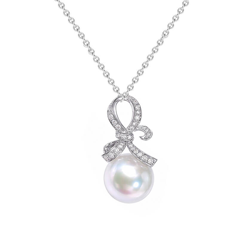 Luxury Jewelry Bow Knot Design Round Pearl Pendant Necklace For Women