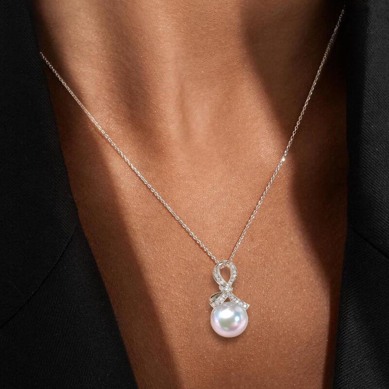 Luxury Jewelry Bow Knot Design Round Pearl Pendant Necklace For Women