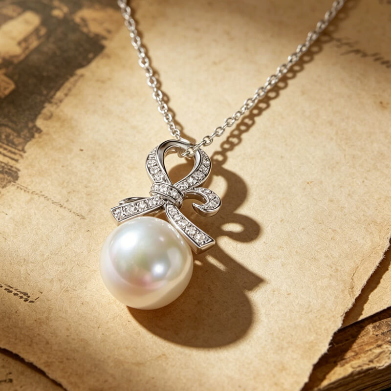 Luxury Jewelry Bow Knot Design Round Pearl Pendant Necklace For Women