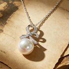 Luxury Jewelry Bow Knot Design Round Pearl Pendant Necklace For Women