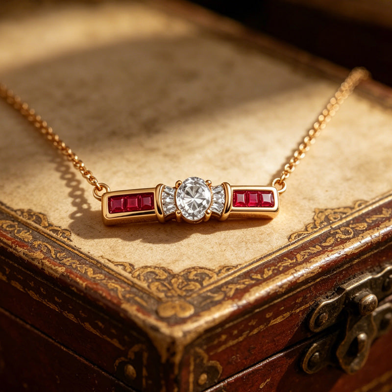 Elegant Rose Gold Halo Oval Cut White & Ruby Sapphire Pendant Necklace For Women