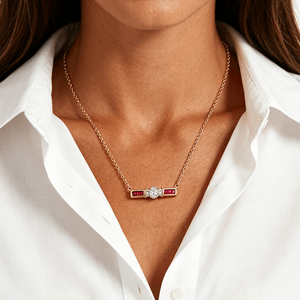 Elegant Rose Gold Halo Oval Cut White & Ruby Sapphire Pendant Necklace For Women