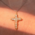 Luxury Jewelry Vintage Golden Cushion Cut White Sapphire Cross Pendant Necklace For Women