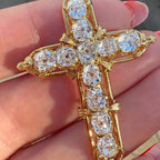 Luxury Jewelry Vintage Golden Cushion Cut White Sapphire Cross Pendant Necklace For Women