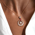 Luxury Jewelry Vintage Golden Halo Round Cut Lab Ruby Sapphire Pendant Necklace For Women