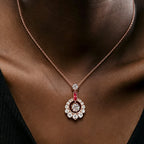 Luxury Jewelry Vintage Golden Halo Round Cut Lab Ruby Sapphire Pendant Necklace For Women