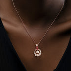 Luxury Jewelry Vintage Golden Halo Round Cut Lab Ruby Sapphire Pendant Necklace For Women