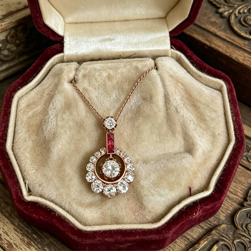 Luxury Jewelry Vintage Golden Halo Round Cut Lab Ruby Sapphire Pendant Necklace For Women